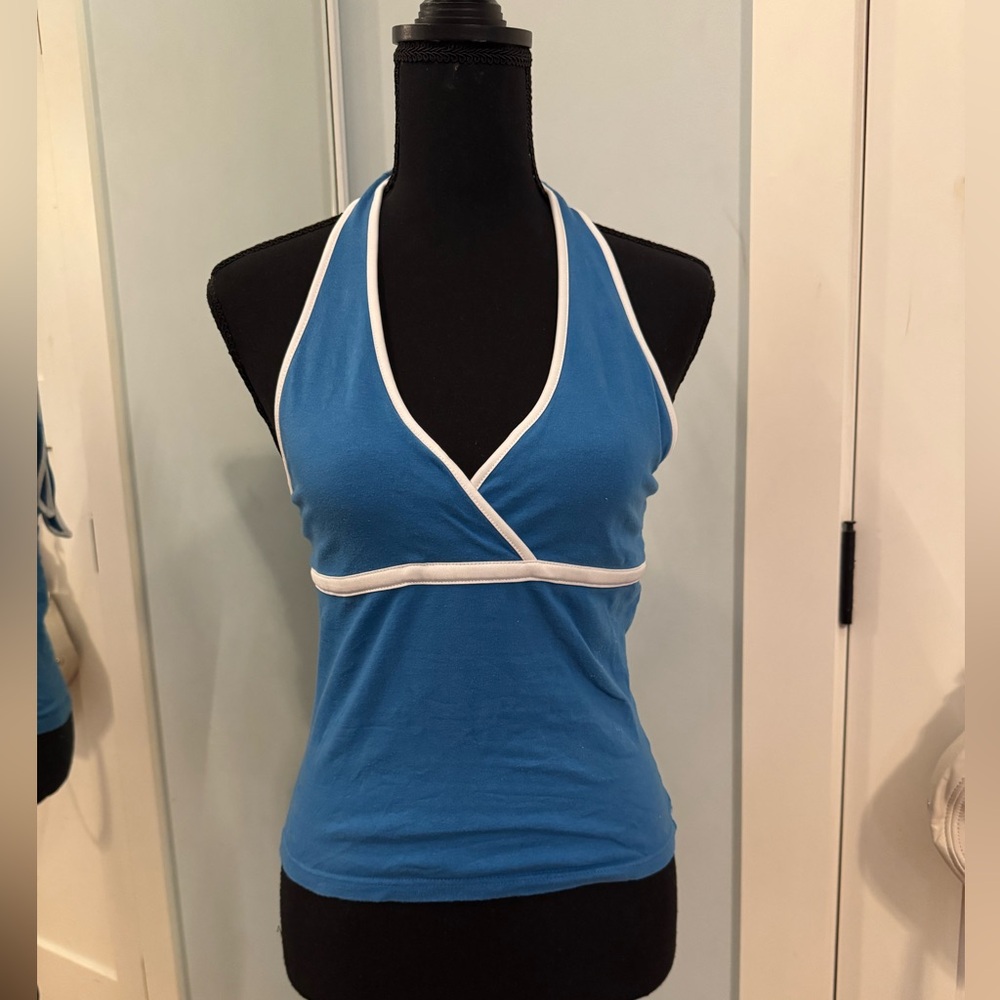 Blue Halter Top with White Trim